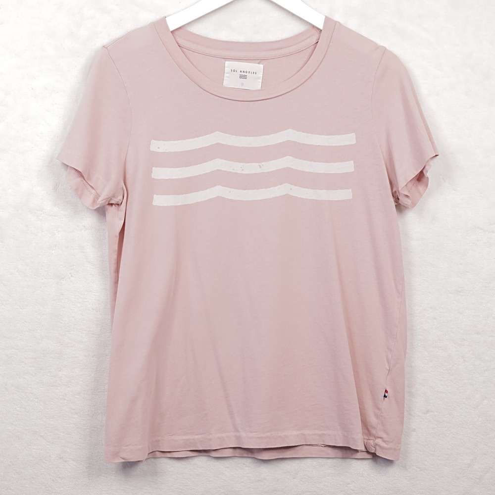 SOL ANGELES Punk Waves Graphic Tee Short Sleeve Coastal Beachy Pale Pink USA S